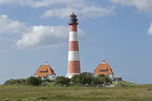 Northern Germany Landmark Drucke: Westerhever Lighthouse with cloud sky