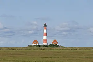Northern Germany Landmark Drucke: Westerhever Lighthouse with cloud sky