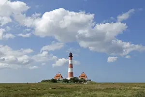 Northern Germany Landmark Drucke: Westerhever Lighthouse with cloud sky