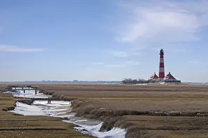 Red And White Lighthouse Tower Drucke: Westerheversand lighthouse in Westerhever