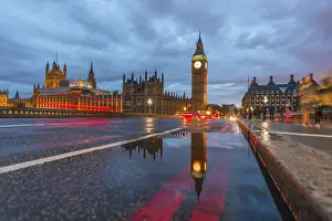 Drucke von Westminster Bridge, Palace of Westminster, Houses of Parliament mit Reflexion, Big Ben, City of Westminster, London, England, Vereinigtes Königreich Westminster-Brücke Drucke: Westminster Bridge, Palace of Westminster