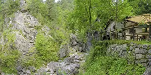 Friuli Venezia Giulia Landmark Drucke: Mill wheel and waterfall at the old mill