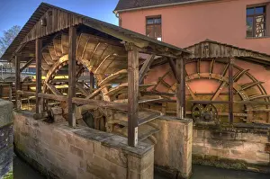 Central Europe Historical Image Drucke: Mill wheels of the grinding mill
