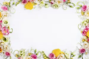 White Background For Copy Space Drucke: A white background with a flowery border