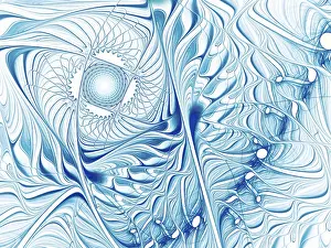 Computer Generated Fractals Drucke: White and blue fractal pattern