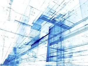 Virtual Reality Concept Image Drucke: White and blue technology background - abstract computer-generated image