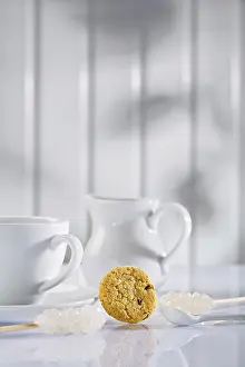 Deserted Breakfast Table Drucke: White coffee items on table