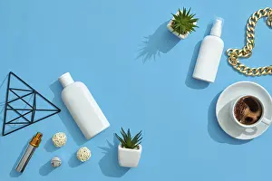 Cosmetic Product Photography Drucke: White flask and pump bottle with no label