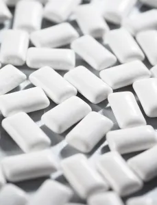 Unhealthy Snack Options Drucke: White rectangular chewing gum on grey