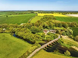 White Mill Drone View Drucke: White Mill over River Stour from a drone