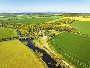 White Mill Drone View Drucke: White Mill over River Stour from a drone