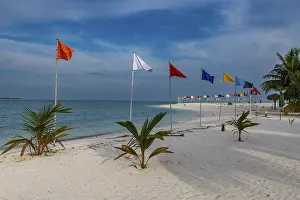 Union Territory Beaches Drucke: White sand beach with many flags