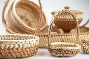 White Background Isolated Drucke: Wicker baskets isolated on white background