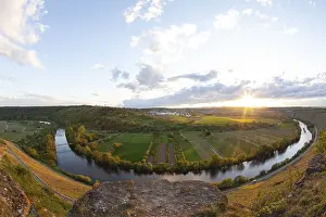 Wine Growing Region Panorama Drucke: Wide panorama of the Neckar river loop at sunset