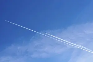 Condensation Trails Europe Drucke: Wide sky with two parallel contrails