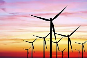 Deserted Windmill Landscape Drucke: Wind farm sunset