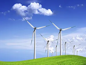 Renewable Energy Supply Drucke: Wind generators on green field