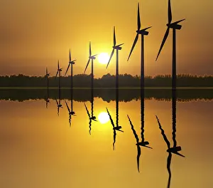 Deserted Windmill Scene Drucke: Wind Power at Sunset