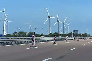 Alternative Energy Highway Drucke: Wind turbines on the A9, Thuringia, Germany