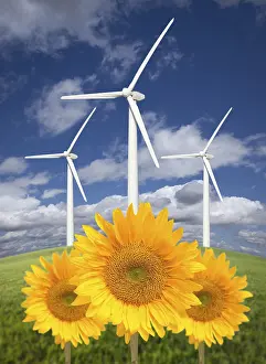 Dramatic Sky Photography Drucke: Wind turbines against dramatic sky
