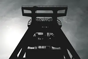 Abandoned Factory Premises Drucke: Winding tower, silhouette, backlight