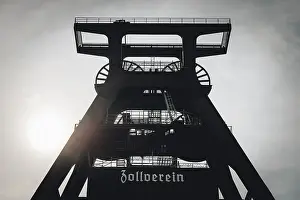 Industrial Monument Germany Drucke: Winding tower, silhouette, backlight