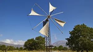 Windmill Greece Drucke: Windmill close, canvas, trees, blue sky