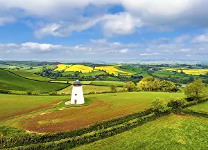 British Countryside Drone Shot Drucke: Windmill of Fields and Farms from a drone