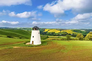 Drone Photography England Drucke: Windmill of Fields and Farms from a drone