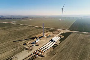 Wind Power Generation Site Drucke: Windmill generator wing prepared for assembling on ground