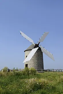 Drucke von Mühlrad Moulin a vent de Moidrey, Pontorson, Département Manche, Normandie, Frankreich Manche Drucke: Windmühle Moulin à vent de Moidrey