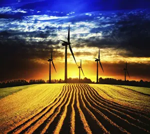 Deserted Windmill Drucke: Windmill at sunset