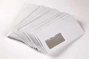 Office Supply Still Life Drucke: Windowed envelopes, white, front