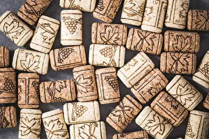 Deserted Winery Scene Drucke: Wine corks background overhead