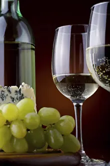 Dairy Product Nutrition Drucke: A wineglass and cheese on the table