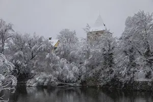 Styria Austria Winter Scene Drucke: Winter atmosphere on the river Mur