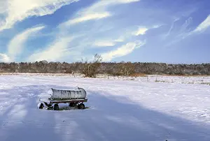 German Countryside In Winter Drucke: Winter landscape, fields and fields in Berlin Lubars