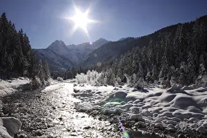 Winter Landscape Bavaria Drucke: Winter landscape, upper Isar river