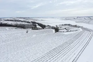 Aerial View Of Lower Austria Drucke: Winter landscape with vineyards and fields