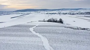 Aerial View Of Lower Austria Drucke: Winter landscape with vineyards and fields