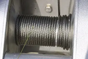No People On Site Drucke: Wire rope from a cable winch is wound up next to each other