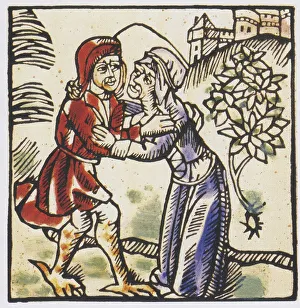 Historical Female Figures Art Drucke: Witch, bogeyman with the devil