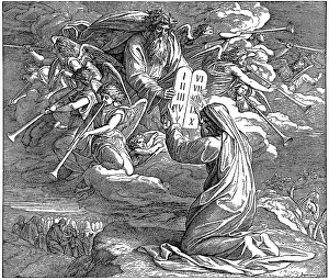 Old Testament Prints Drucke: Woodcut, The Ten Commandments, Second Book of Moses