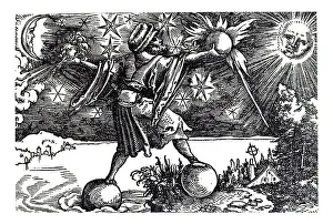 Medieval Woodcuts For Sale Drucke: Woodcut, man and the four elements