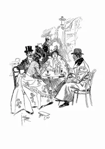 Paris Cafe Scene Drucke: Woodcut A Spring Day in Paris