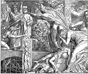 Old Testament Prints Drucke: Woodcut, the strangulation of the first-born
