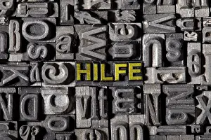 Old Lead Type Drucke: The word 'Hilfe', German for 'help'
