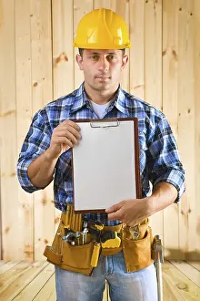 Construction Worker Drucke: Worker with clipboard