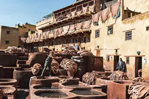 North African Traditions Drucke: Worker dyeing leather, basin with paint