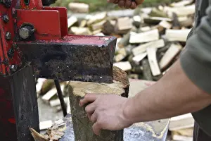 Southern Germany Industry Drucke: Worker making firewood with a log splitter